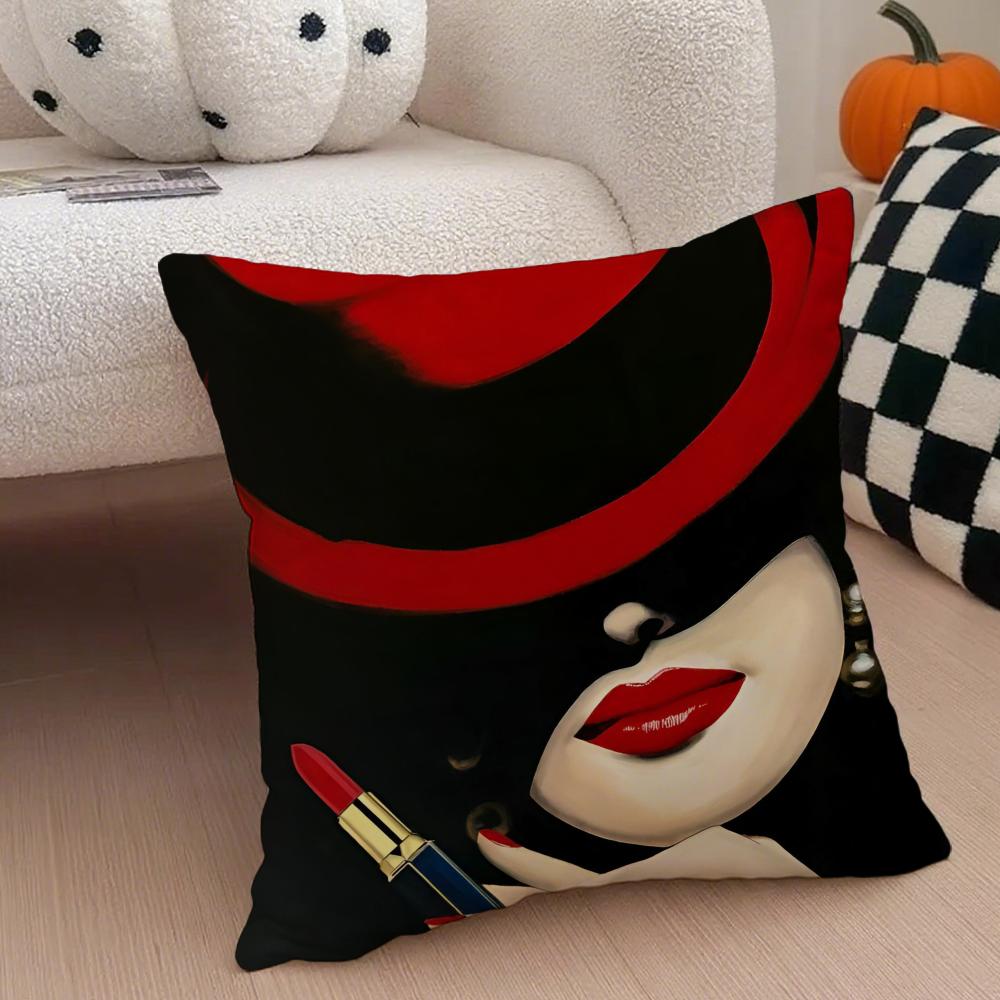 Elegant Vantage Anime Elegant Lady Pattern Cushion Cover Linen Pillow Case Soft Breathable Protective Couch Room Decoration