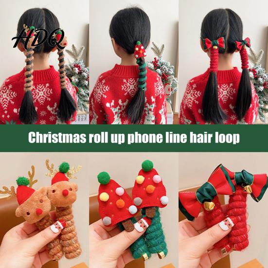 Festive Hair Accessories for Girls Cute Christmas Rope Girls Elk/Tree/Bell Elastic Headbands Holiday Gift Cartoon Children Party And Winter