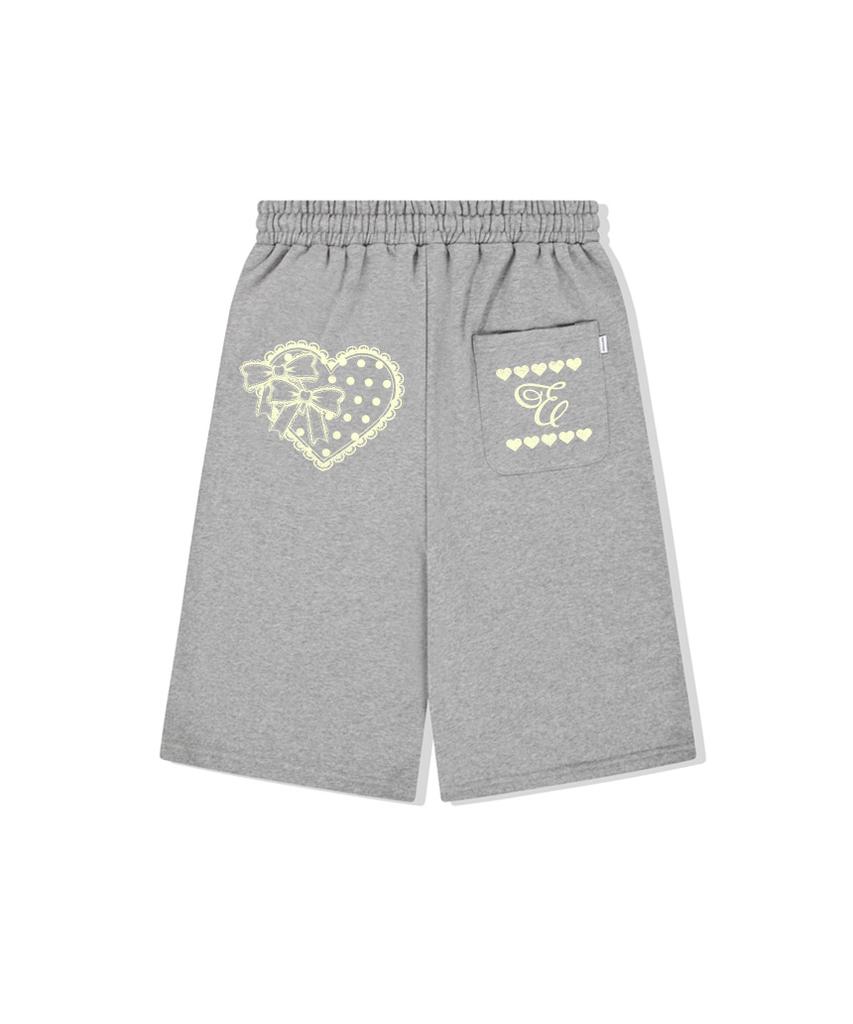 ESCAPEFROM Lace Dot Heart Print Bermuda Sweatpants Black