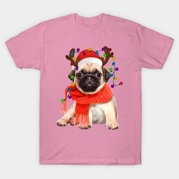 T Shirt kobiety zabawny mops świąteczny renifer lampki świąteczne Paja nadruk w stylu harajuku Kawaii Tshirt lato z krótkim rękawem koszulka damska Top Tee
