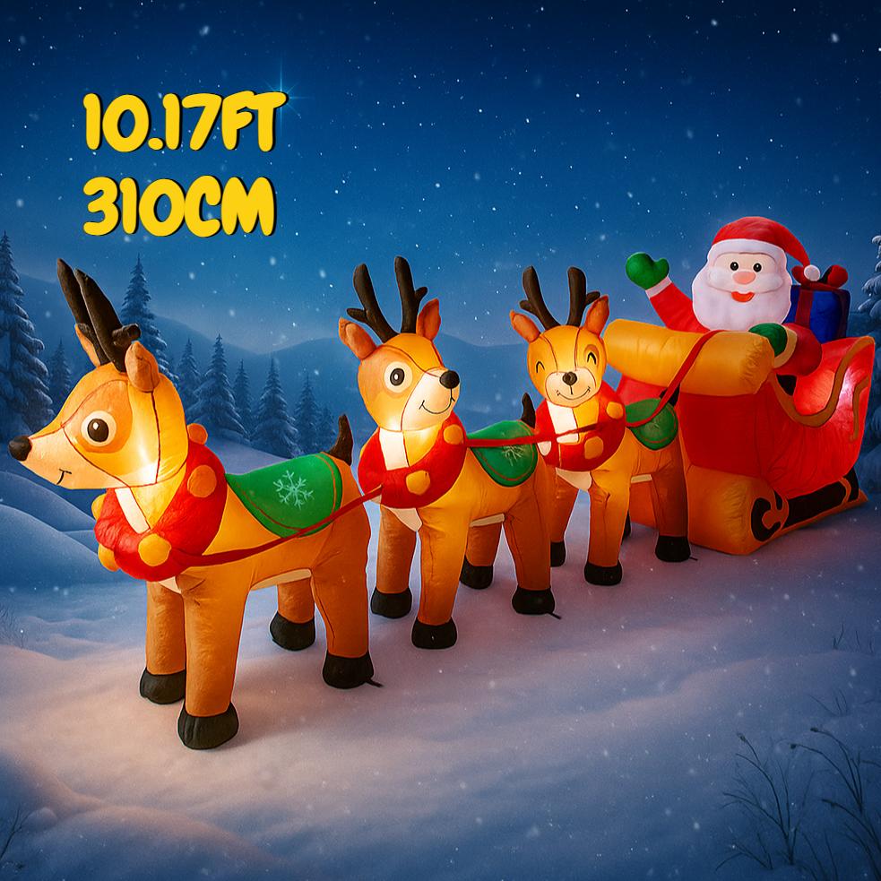 10.17FT Christmas Inflatable Toys Santa Claus Sleigh Reindeer Supplies Home Ornament Festive Gift LED Lit Xmas Yard Decoration