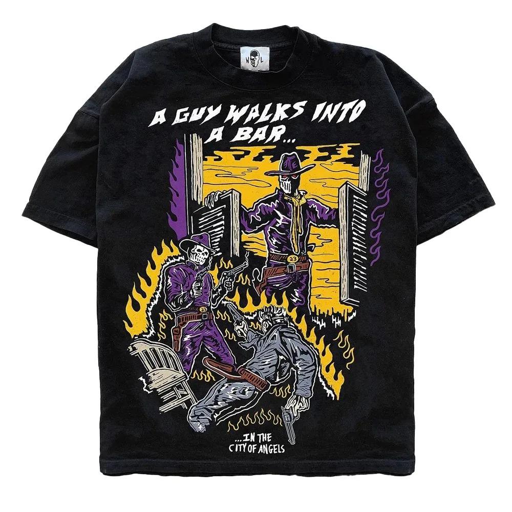 2024 Summer Classic WL T Shirts Streetwear Anime Casual Harajuku Pure Cotton T-Shirts Clothing Print Short Sleeve Tops Tees