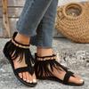 Large size flat-bottomed casual single shoes for women's summer new fringed wind pinch sandals for women