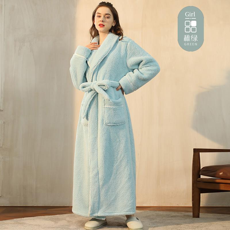 Übergröße Herren und Damen Herbst Winter Verdicken Warm Weich Flanell Bademantel Paare Luxe Robe Lange Nachtwäsche