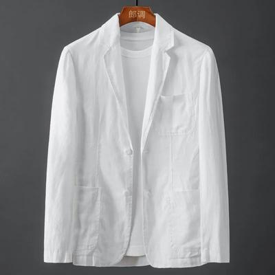 Biała bawełniana lniana marynarka męska wiosna lato Pure Color Slim Casual Business cienka męska marynarka wygodna oddychająca