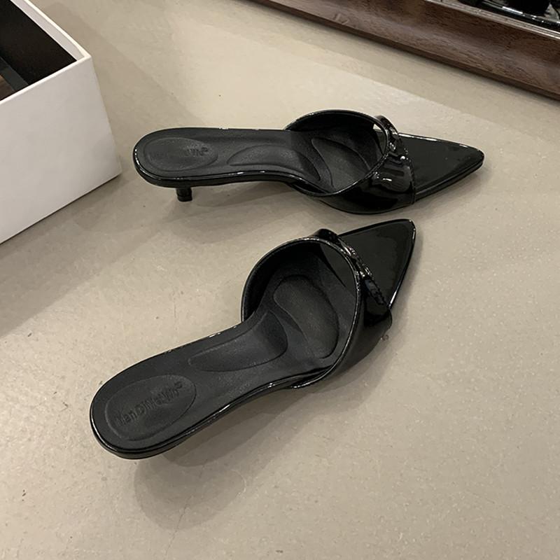 

Мода Bailamos 2025 Бренд Женские Тапочки Туфли на Высоком Каблуке Сандалии Сексуальные Остроносые С Открытым Носком Вечеринка Летняя Обувь Женщина Мягкие Уличные Шлепанцы 39 чёрный