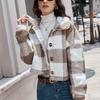 Plaid Pattern Button Front Teddy Coat All-match Long-sleeved Winter Warm Jacket Women's Clothing