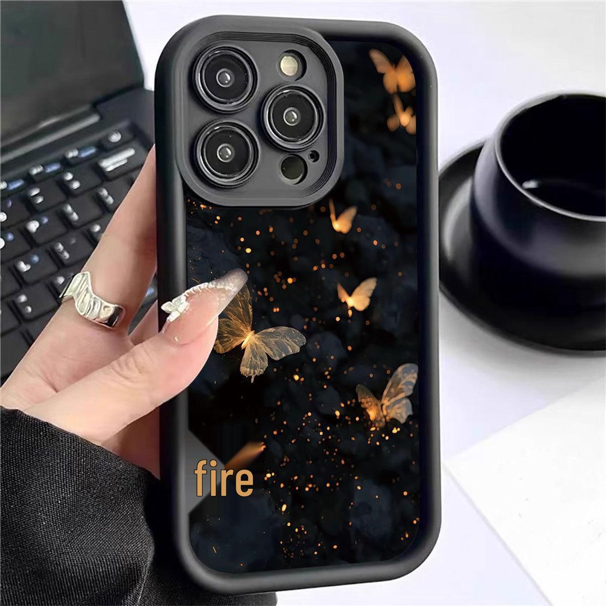 

Fire Butterfly Grooved Black Case for iPhone 14/15/16/17 Pro Max iPhone 13 чёрный