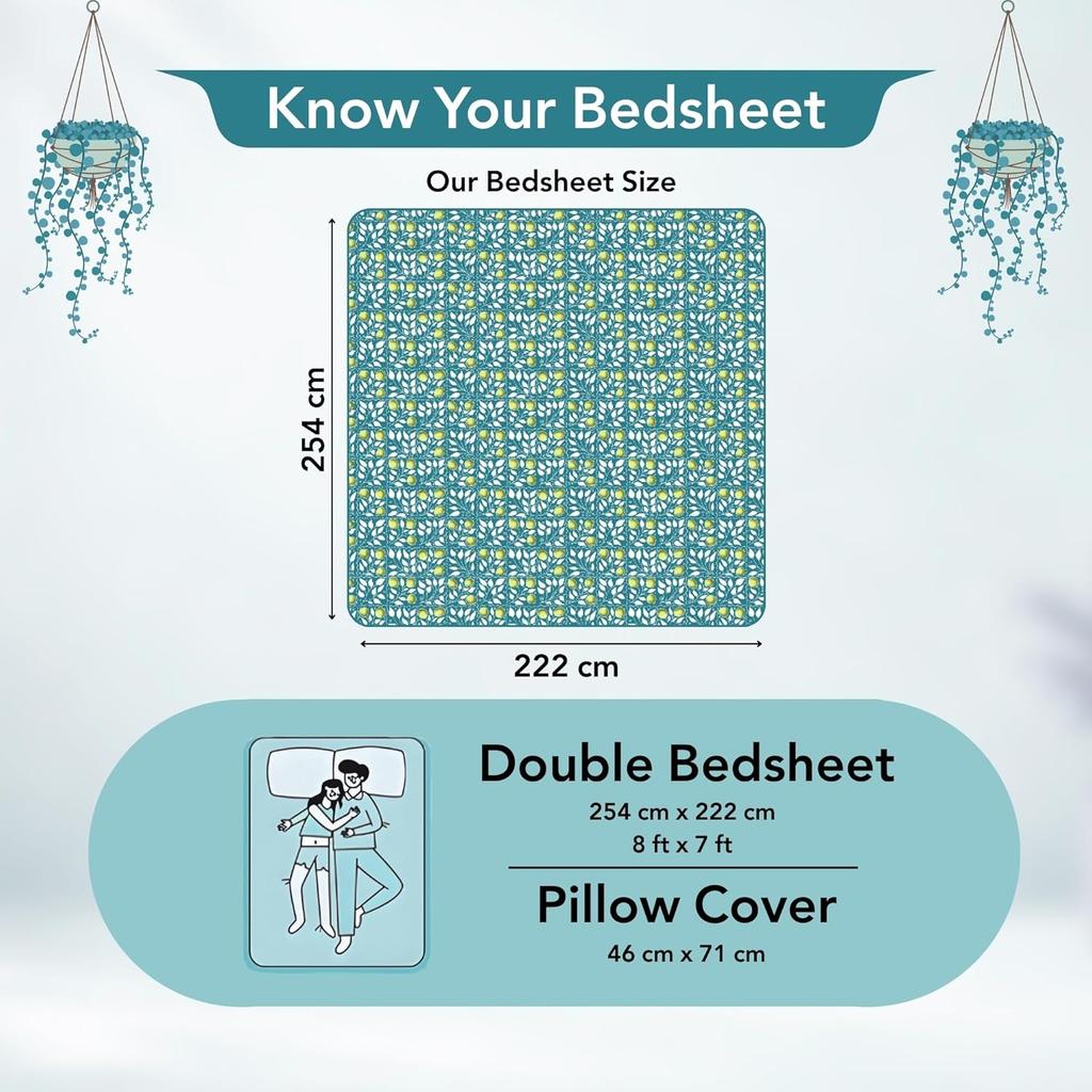 Cotton Double Bedsheet with 2 Pillow Covers | Soft Breathable Wrinkle Free Bedsheet for Double Bed | Printed Bed Sheet Set for Bedroom