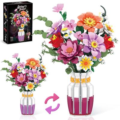 1278PCS Spring Bouquet Building Blocks Flower With Vase Model Bricks Desktop Decoration DIY Toys For Children Holiday Gifts