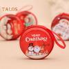 Children's Coin Purse Round Christmas Coin Pouch with Cartoon Pattern Zipper Closure Coin Case with Lanyard for Kids Coins Cash Keys Candies