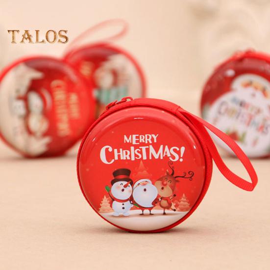 Children's Coin Purse Round Christmas Coin Pouch with Cartoon Pattern Zipper Closure Coin Case with Lanyard for Kids Coins Cash Keys Candies
