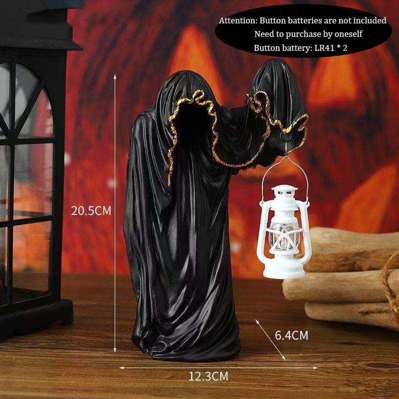 Ghost Wizard Lantern Figurines Dark Mysterious Home Decor Halloween Creative Props Scary Sculptures for Spooky Atmosphere
