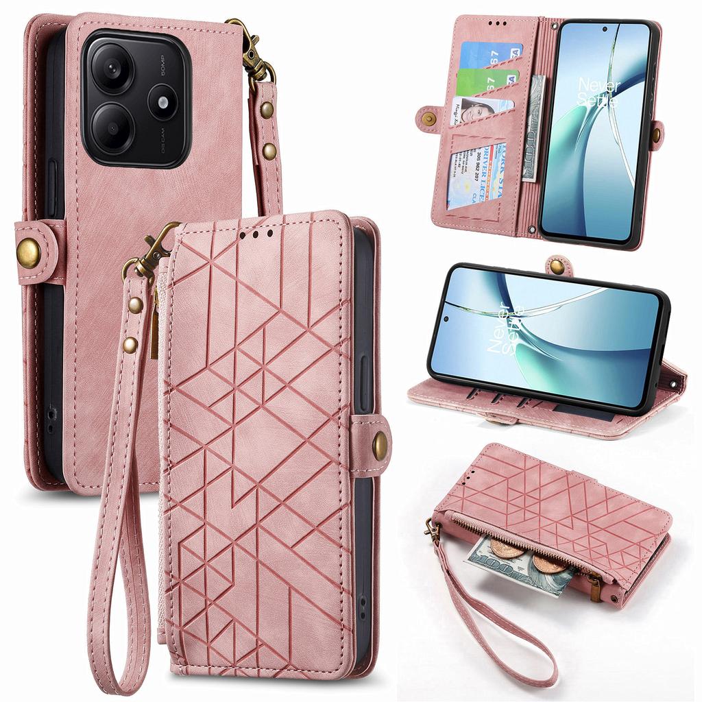 For Xiaomi Redmi Note 14 5G Case Zipper Wallet Geometry Lines Leather Phone Cover