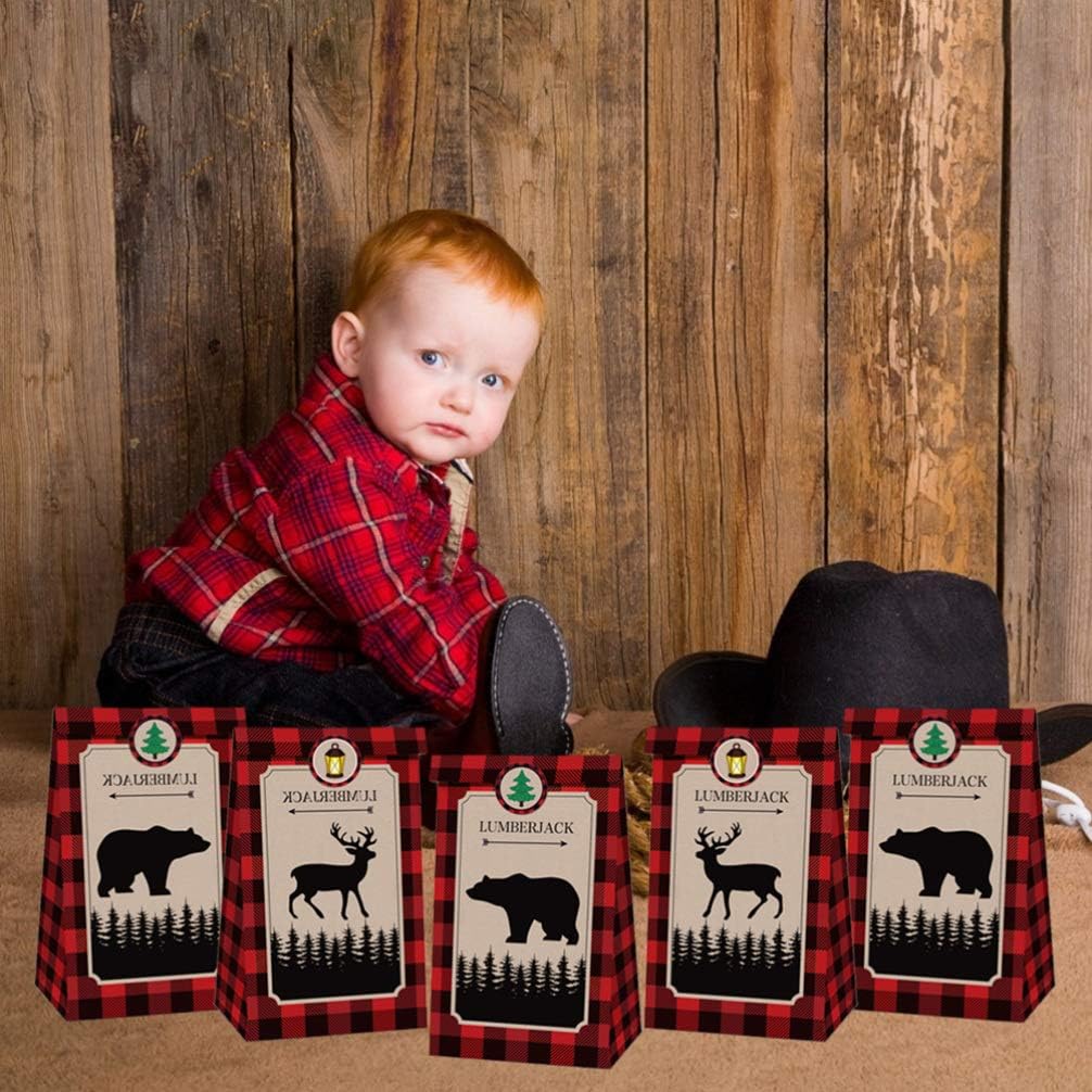 180 Pcs Lumberjack Plaid Bear Theme Sticker Round Adhesive Sealing Stickers Packaging Decals Adhesive Supplies 20 Sheets Decorative Sticker