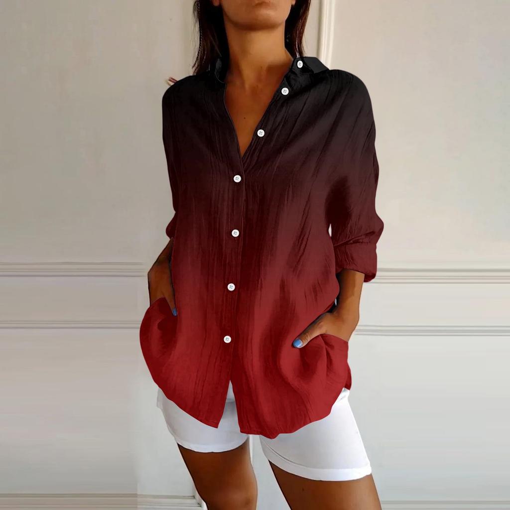 Womens Button Down Shirts Cotton Linen Long Sleeve Dress Shirts Casual Summer Tops Work Blouses