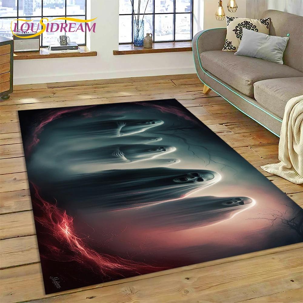 Alfombra de Estilo Gótico de Horror Personaje Calavera Fantasma Espíritu 27 para Dormitorio Sala de Estar Decoración de Sofá del Hogar, Alfombrilla de Suelo Decorativa para Niños