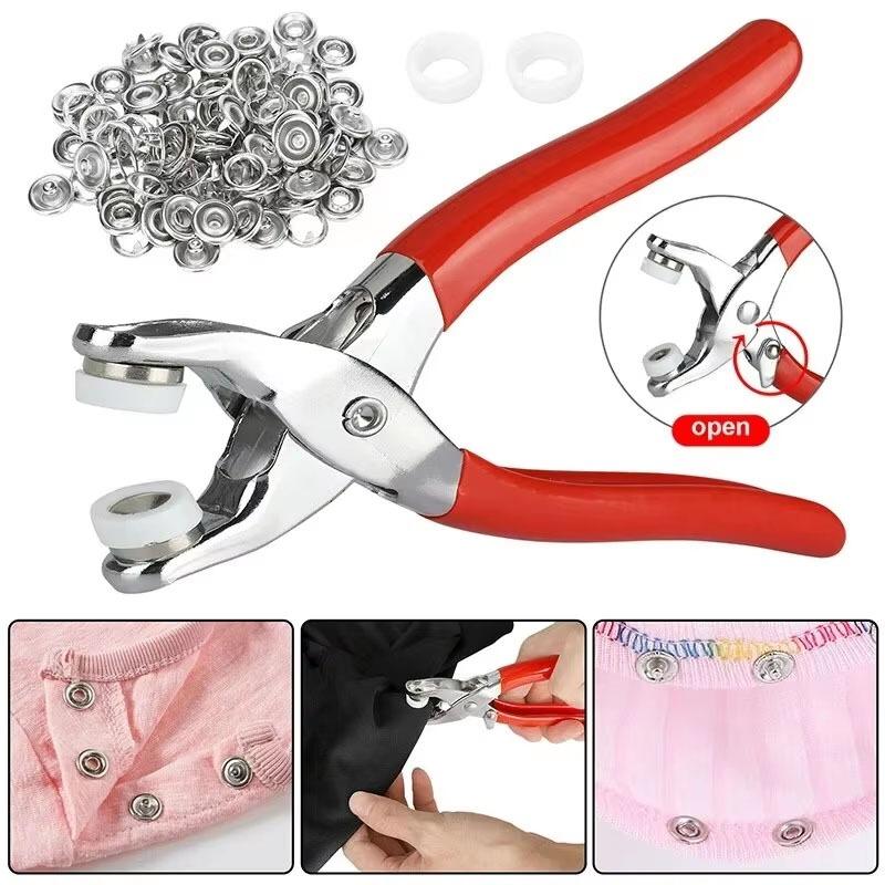 Clothing Button Set Multicolored Solid Buckles+Pliers Set Metal Snap Button Replaceable Clothing Buttons