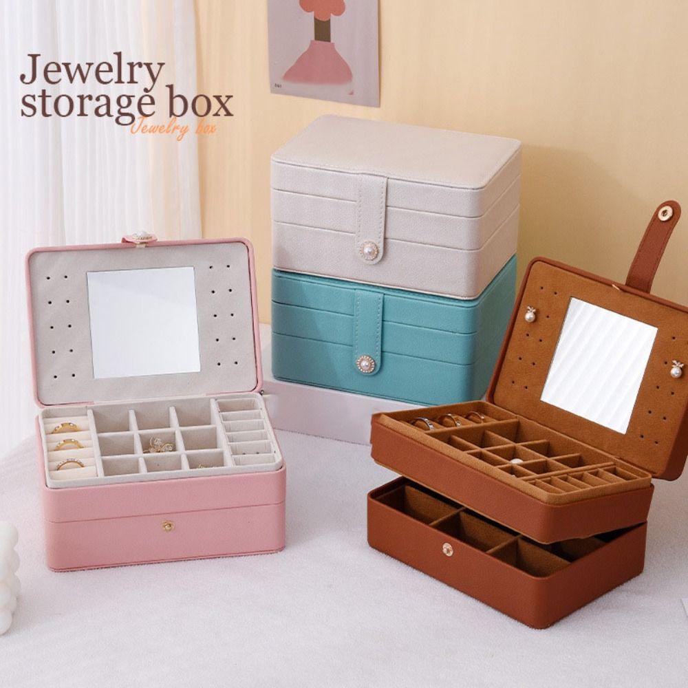 Ringe Halskette Schmuckhalter PU Schmuckaufbewahrungskoffer Tragbare quadratische Schmuckschatulle Geschenk