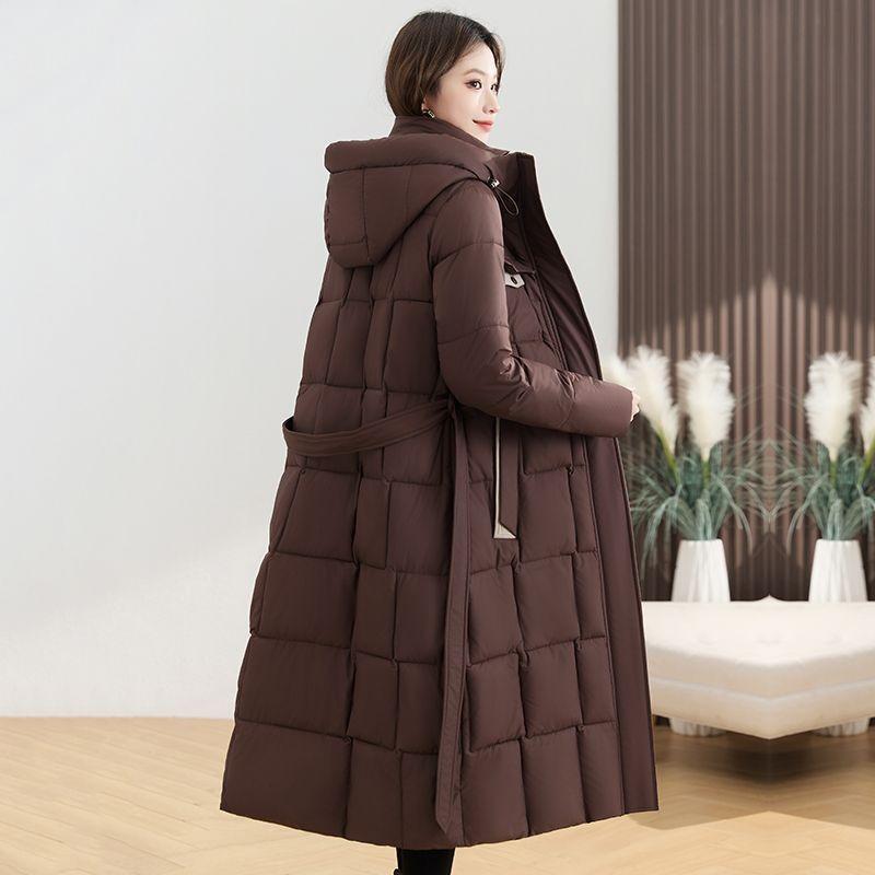 Thickened Winter Hooded Long Padded Jacket Slim Waist Design Warm Coat for Ladies