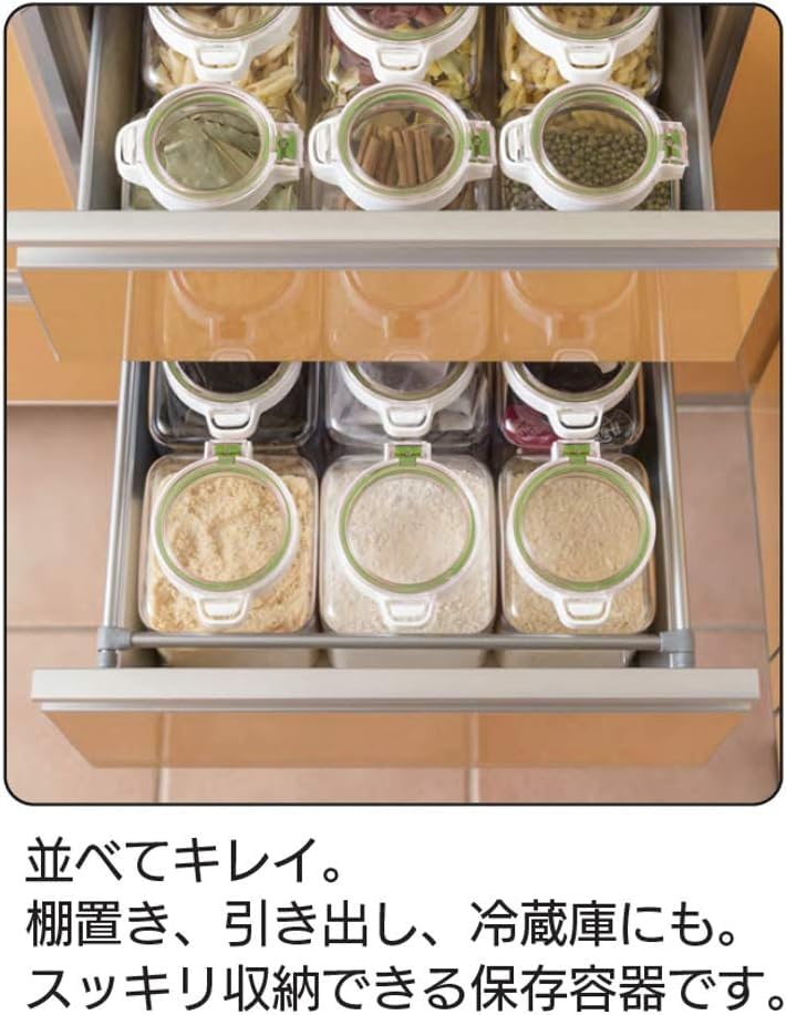 Iwasaki Kogyo Lustroware Storage Container Canister Keypot Set of 2 White Green Opening Dishwasher Safe Made in Japan 2.8L One-Push