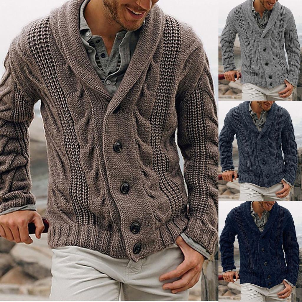 And Winter Men's Fashion Loose Cardigan Warm Lapel Hooded Jacket Sweater Knitted Coat