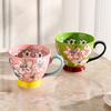 2pcs Floral Ceramic Mug Set 430ml/14.13oz, French Countryside Style with Vibrant Flowers,Butterflies, Reusable, Microwave Safe,for Hot & Cold Drinks,