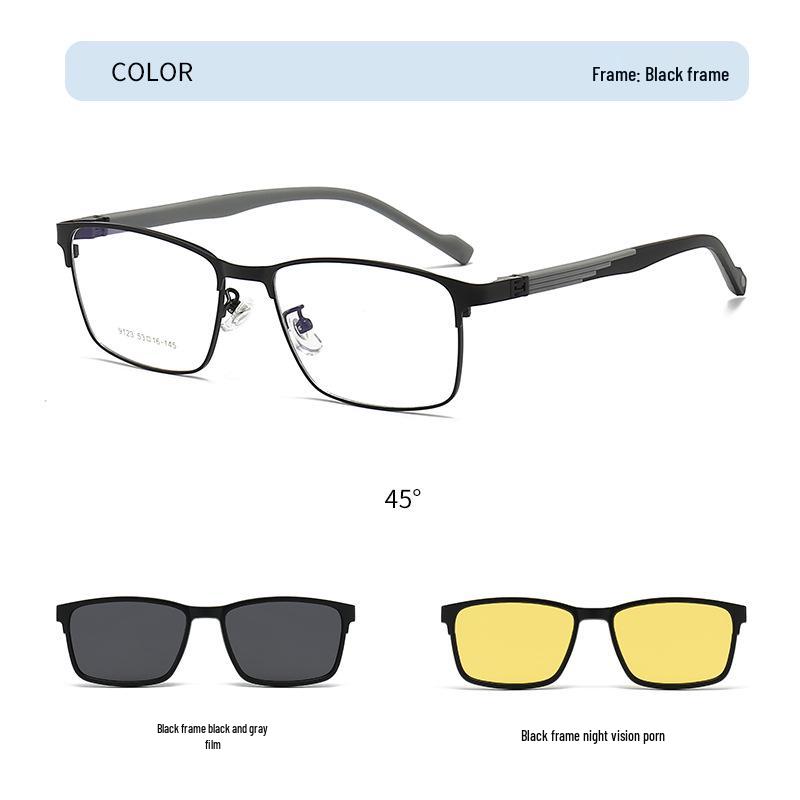 

9123 Поляризационные очки с магнитным клип-оном для ночного видения для мужчин и женщин - Маленькая квадратная оправа, совместимые с рецептурными линзами