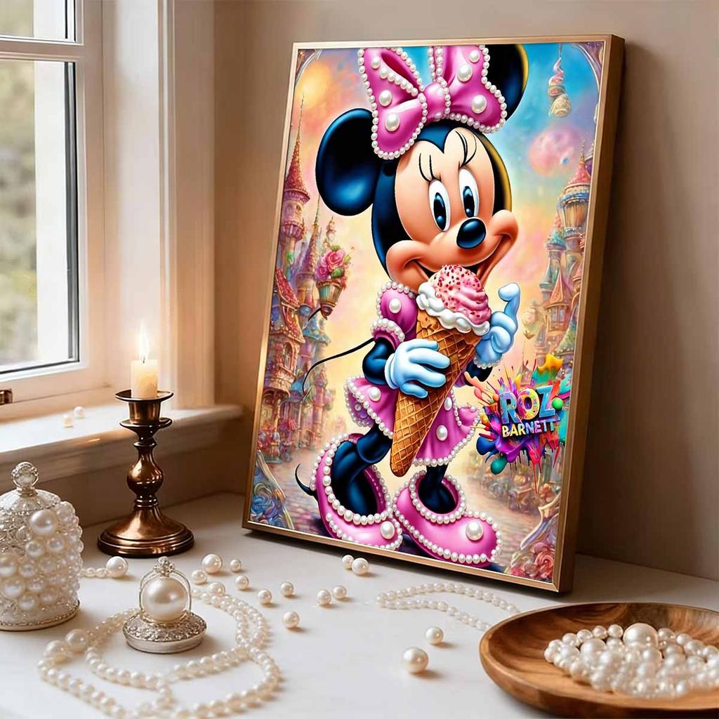 Disney Pearl Painting Minnie Ice Cream Fairy Tale Castle Creative 5D Pearl Embroidery Cross Stitch Kit Handmade DIY Home and Room Decor Gift