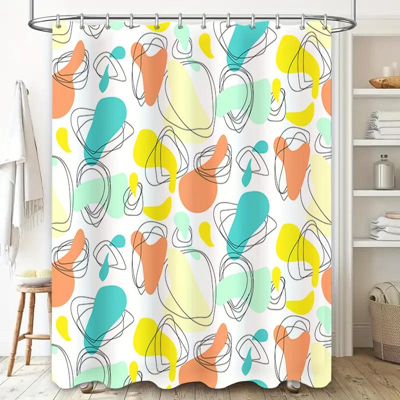 Modern Colorful Shower Curtain with Abstract Design Perfect for Bathroom Decor! Waterproof Fabric Available in Multiple