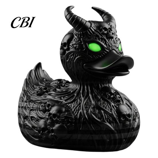 Artisanat en Résine Sculpté à la Main Ornement Diable Squelette Canard Gothique, Figurine Noir Mat, Art en Relief Vignes Yeux Verts Horreur Ornement pour Fête d'Halloween