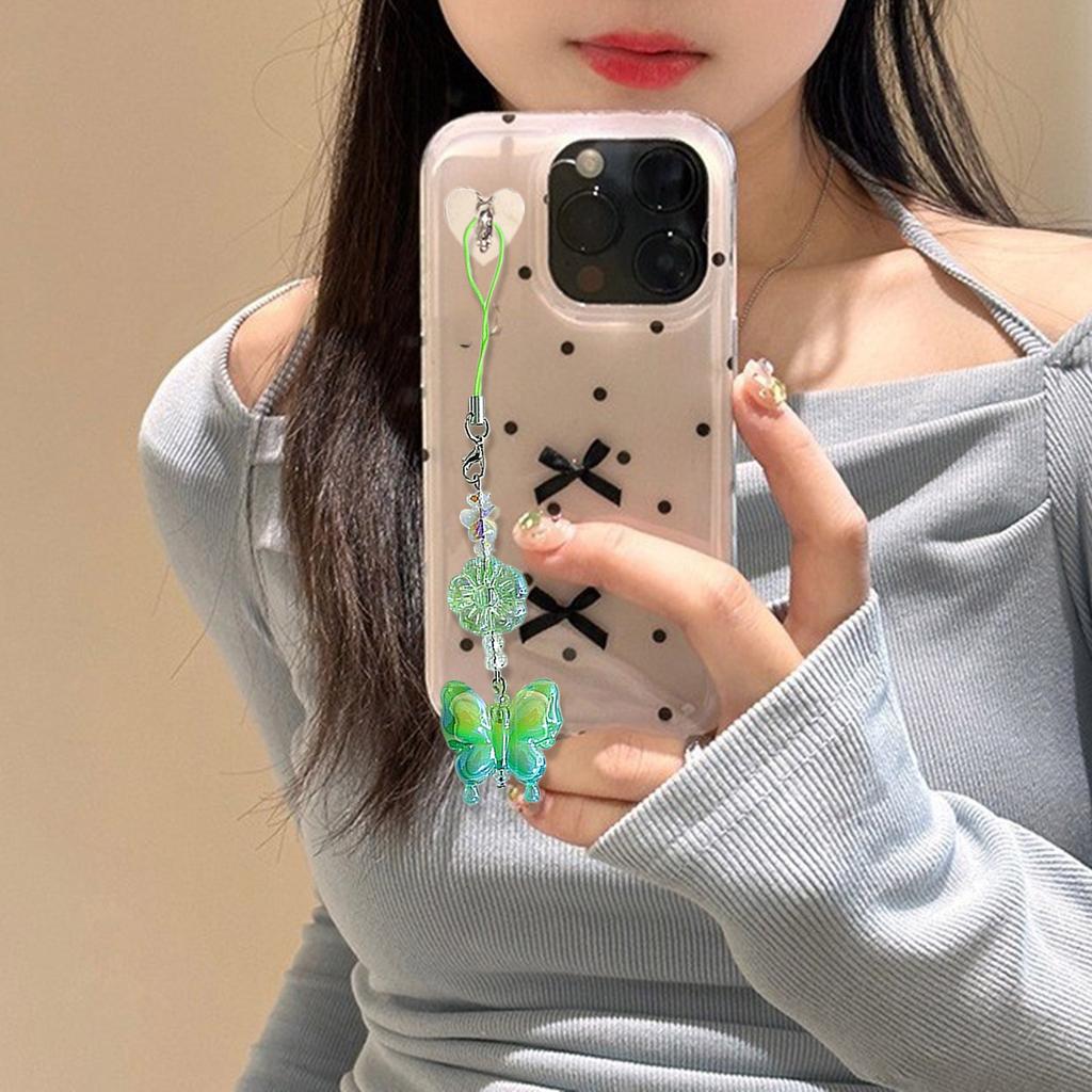 Fashion Gradient Butterfly Pendant Phone Straps Lanyard Pocket Keychain Strap Backpack Charm Car Key Decoration Chain