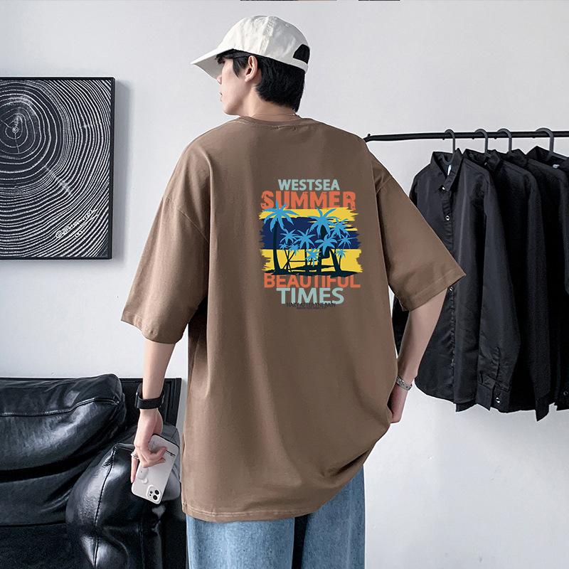 

Мужская футболка из чистого хлопка с принтом, в стиле хип-хоп, со спущенным плечом, свободная 4XL коричневый