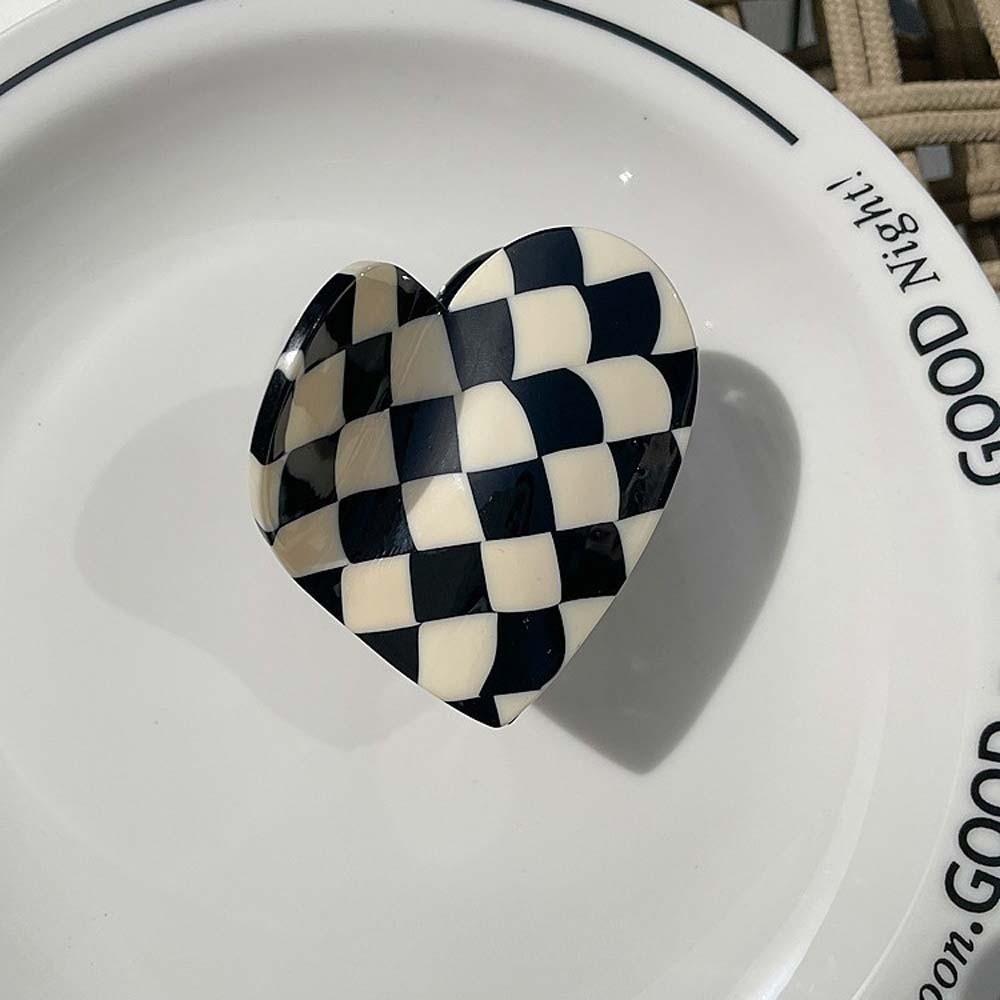 Korean Style Acetic Acid Hair Claw Elegant Plaid Hair Claw Hair Accessories Heart Shark Clip  Gifts