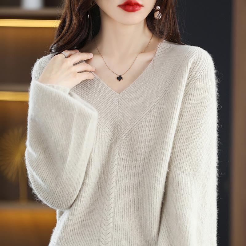 

Премиальный свитер с V-образным вырезом однотонный женский осенне-зимний новый свободный внутренний пуловер вязаная базовая рубашка короткий топ average size