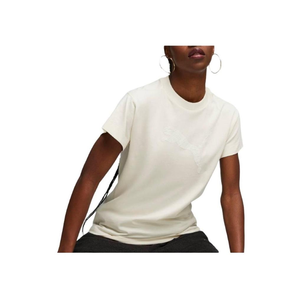 Puma Casual Versatile Skin-Friendly Round Neck Short Sleeve Regular T-Shirt Women Tops Snow-White 680270-87