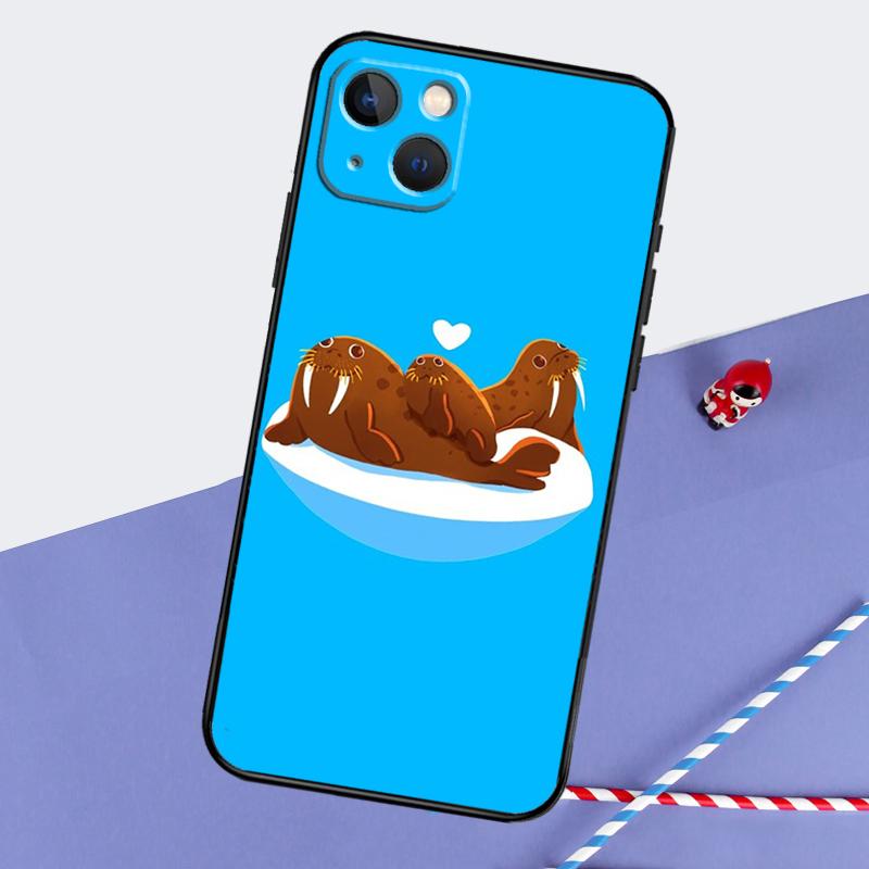 Cute Walrus Phone Case For iPhone 16 15 Pro Max 12 13 Mini 11 14 Pro Max XR 16 15 Plus 16e Cover Coque