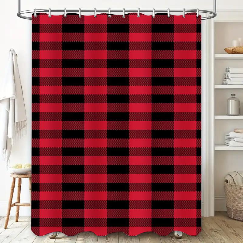 Red Black Plaid Shower Curtain Waterproof Bath Mat Rug Decorative Home Bathroom Window Curtain