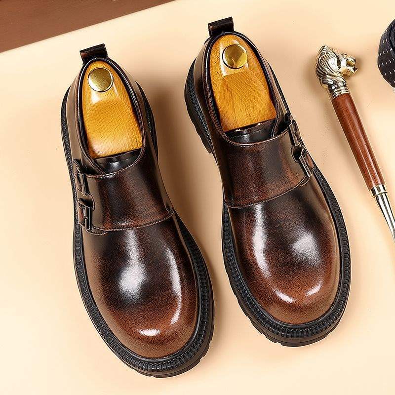 Men's business dress one-pedal office leather shoes breathable thick soles heightening big head leather shoes tooling Munch shoes men