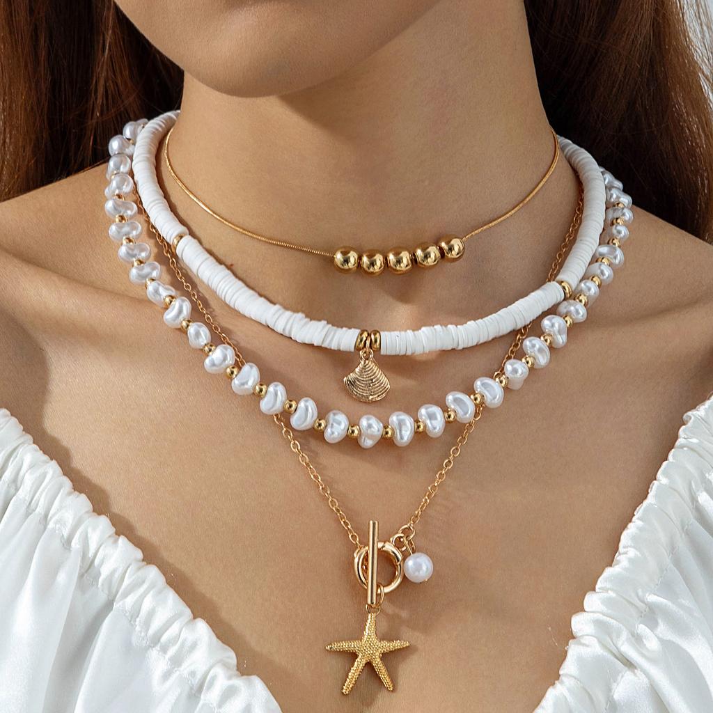 Accessories, Bohemian Beach Series Starfish Beaded Single Layer Necklace, Seaside Holiday Wind Collarbone Chain Women
