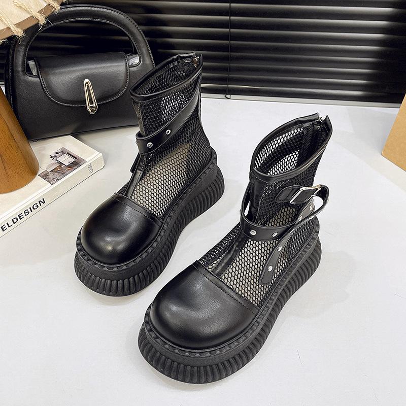 

Hollow mesh sandals women s 2025 summer new platform Martin boots personalized versatile rear zipper British short boots women 40