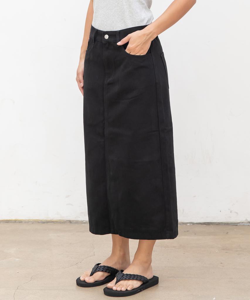 CHAMBROS Women'S Basic Cotton Denim Long Skirt [Black]