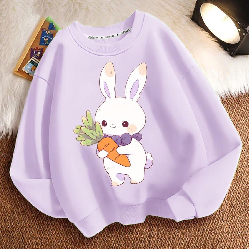 Niedlicher kleiner Hase Rundhals-Hoodie für Kinder, modisches langärmeliges Freizeit-Oberteil für Jungen und Mädchen im Frühling und Herbst