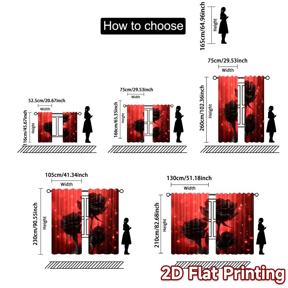 2pcs   2D FLAT PRINTING Curtains (Without Rod) Midnight Roses Modern Fashionable Curtains Versatile Polyester Curtains Thermal