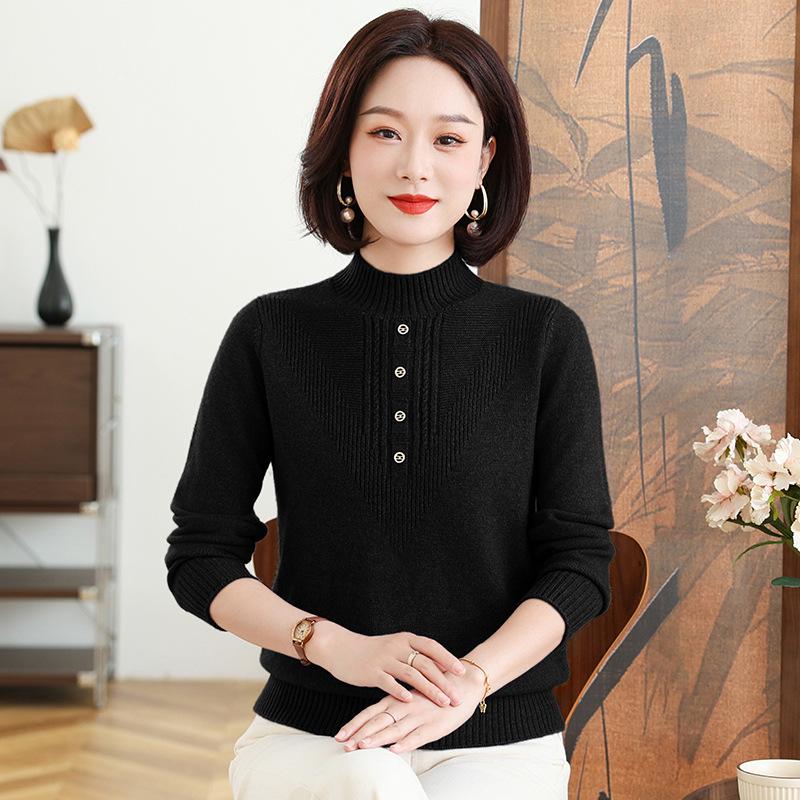 

Женский осенне-зимний трикотажный топ с полувысоким воротником и длинными рукавами для женщин среднего и пожилого возраста. 2XL (120-130 jin)