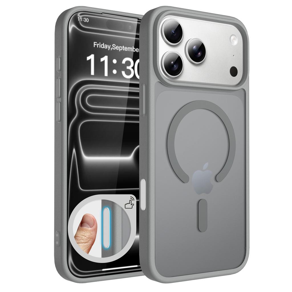 For Apple 17promax Skin-feeling Frosted Semi-permeable Magnetic Phone Case 16pm with Button Anti-fall Airbag 15 Case