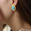 Chinese Retro Turquoise Disc Earrings, Titanium Steel, 18K Gold, Colorfast Ear Jewelry.