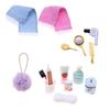 15-Piece Mini Bathroom Accessories Set Dollhouse Miniature Toiletries Simulated Mini Bathtub Washbasin Ornament for Doll House Bathroom