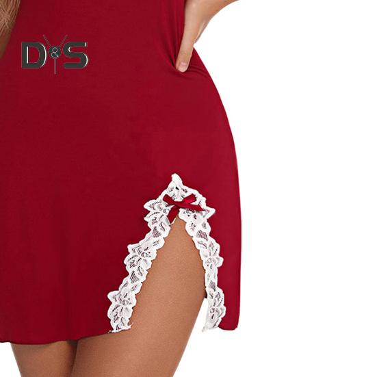 Lady Summer Nightdress Backless Deep V Neck Sleeveless Sleepwear Lace Trim Split Hem Spaghetti Strap Nightie Bedroom Honeymoon Wedding Night Slip