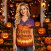 Women V Neck Short Sleeve Top with Pockets Halloween Theme Printed Scrub Shirt for Healthcare Professionals